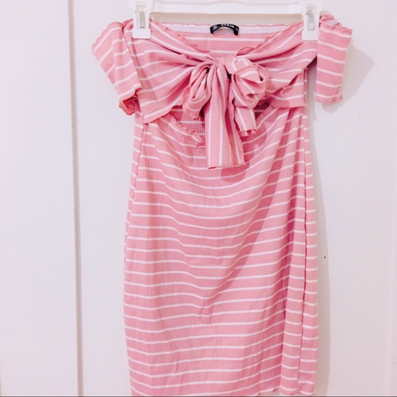 Tie Front Off Shoulder Pink Dress - Picture 6 of 6